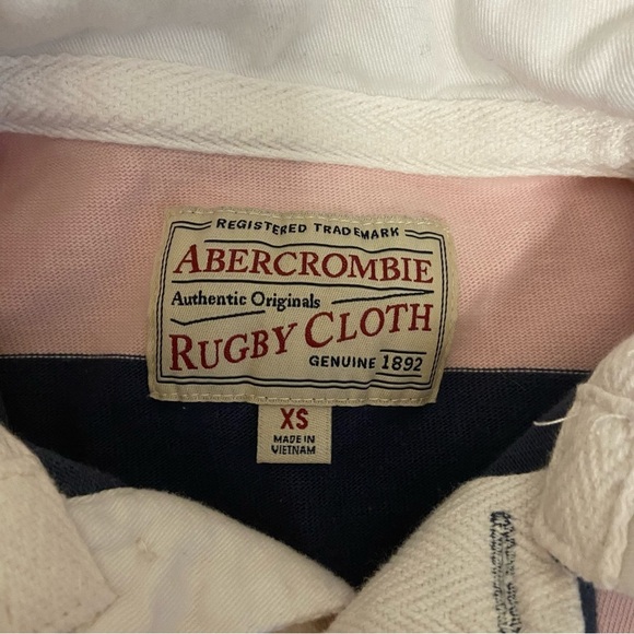 Abercrombie & Fitch Pink Navy Striped Rugby Cloth Cropped Y2K Shirt - Picture 6 of 9